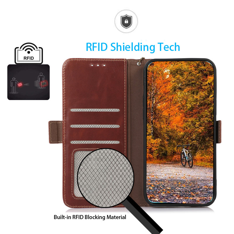 For Motorola Moto G53 5G RFID Blocking Protective Phone Case Genuine Cowhide Leather Phone Cover with Wallet Stand For Motorola Moto G53 5G RFID Blocking Protective Phone Case Genuine Cowhide Leather Phone Cover with Wallet Stand